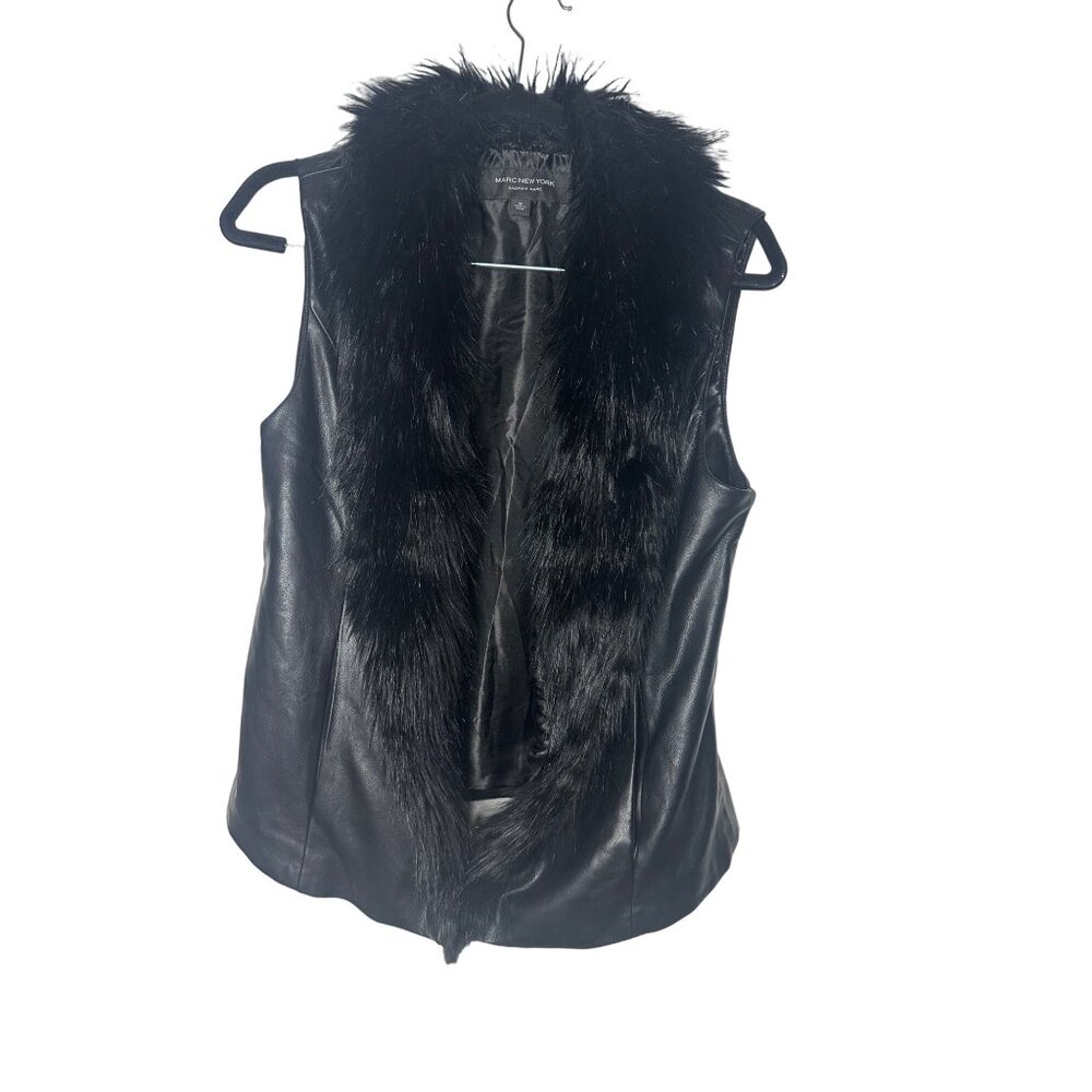 Marc New York Black Faux fur and vegan leather vest M